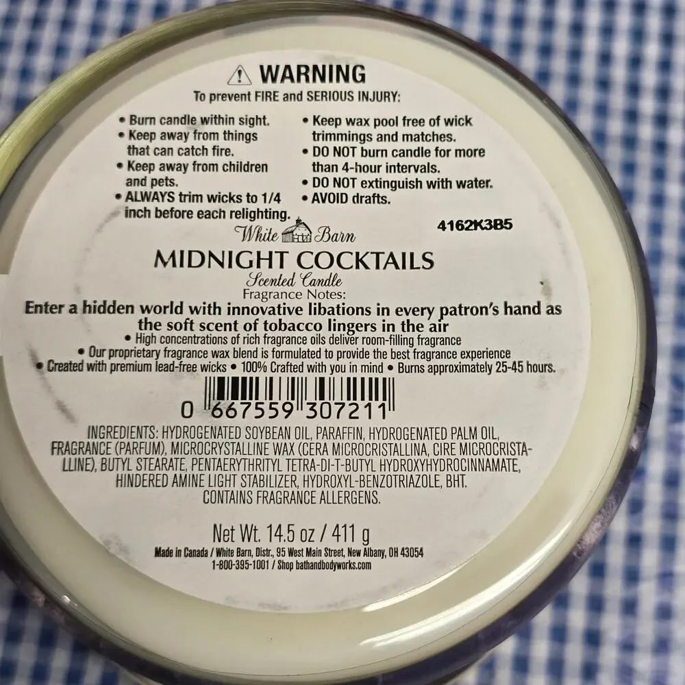 BBW Midnight Cocktails Large 3 Wick Candle Home Fragrance Decor